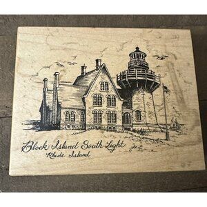 PSX Wood Mounted Rubber Stamp K2853 Block Island South Light house Rhode Island